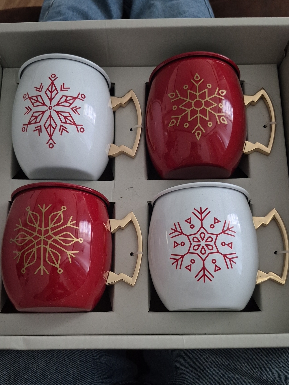 Set Of 4 Cambridge Red/White Snowflake  20 oz Moscow Mule Holiday Mugs, NWT
